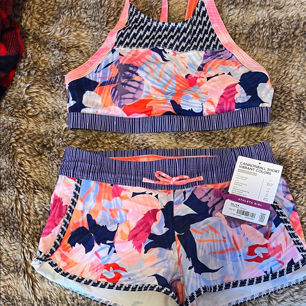 Athleta Girl Cannonball Short Set - Navy Pink Coral